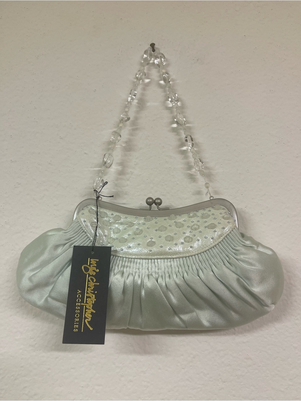 Mint Satin Beaded Clutch